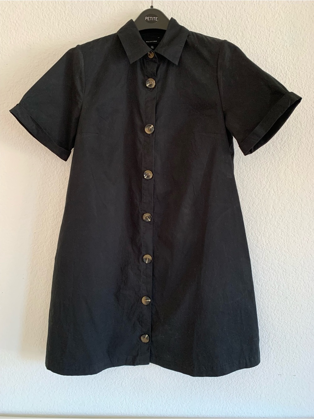 Who What Wear Black Short-Sleeve Button Mini Shirt Dress